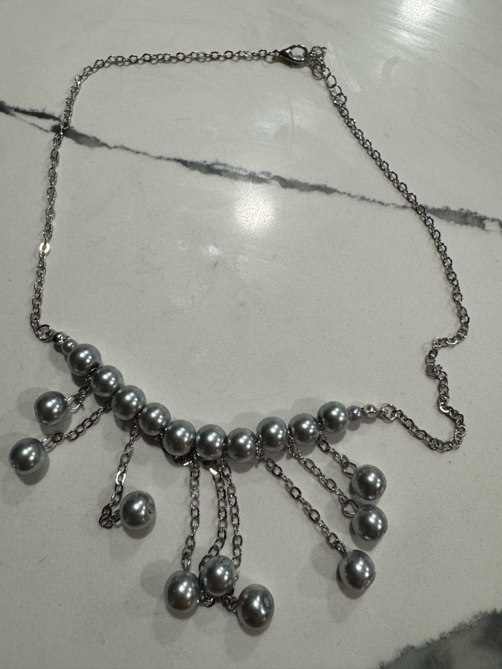 Silver Pearl Drop Statement Necklace - Women Jewelry